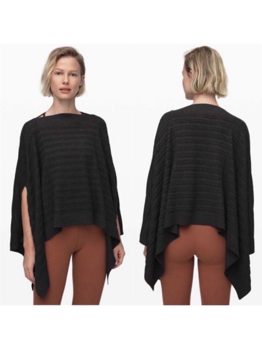 Lululemon Women's Forward Flow Poncho Textured Knit Cape Sweater Gray OS